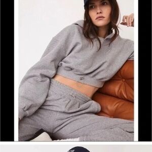 For Love & Lemons Josie Gray Crop Hooded Sweatshirt Size Medium